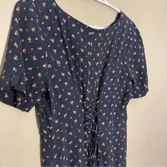 4/$10🎄Pins & Needles Navy Mini Dress w Ditsy Floral Button Front & Lace Up Back - Picture 11 of 12